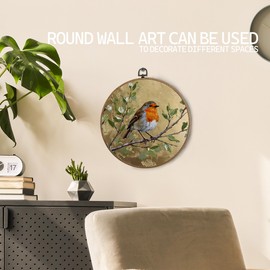 KTYHD Vintage Bird Round Wall Art, Retro Cottagecore Sparrow on Branch Country Canvas Wall Art, Rustic Farmhouse Bird Botanical Wall Decor for Home Bedroom Living Room