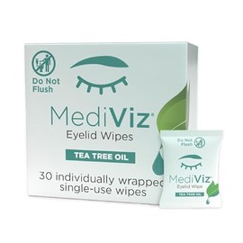 Mediviz Toallitas para párpados de árbol de té, exfoliantes, hipoalergénicas para ayudar con pestañas crujientes, golpes de párpado, alergias, ácaros demodex, glándulas meibomianas obstruidas, irritación de párpados (paquete de 30)
