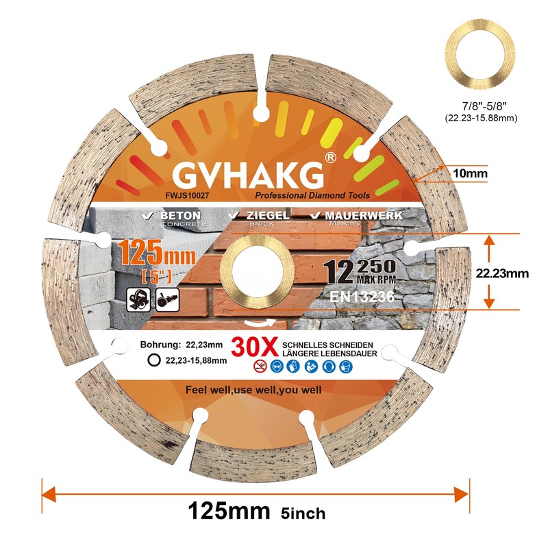 GVHAKG Diamond Cutting Disc 125 mm, Diamond Disc for Concrete