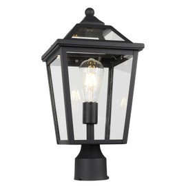 Diyel Colonial Outdoor Post Light Fixture, 8.5 Inch Large Modern Exterior Pillar Lantern with Black Finish & Clear Glass, Pole Light for Garden, Backyard, Courtyard, Patio, Pathway,RZ-033P BK-1
