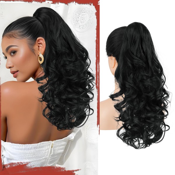 Sofeiyan Ponytail Hairpiece with Clip, Long Wavy Curly Braid Extension,