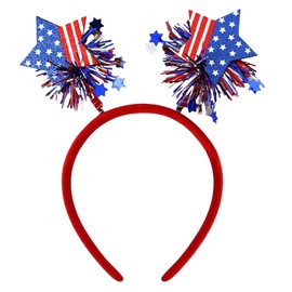 Broeify Patriotic American Flag Star Headband, Red White Blue Glitter Hair Hoop, Fun Party Accessory for 4th of July, Memorial Day, and Independence Day USA Themed Parade Supplies