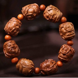 Natural Wood Hand Carving Bangle Bracelet (Guan Gong Yu Warrior)