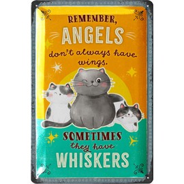LANOLU Vintage Tin Sign CAT ANGELS - Funny Cat Metal Tin Signs, Vintage Cat Sign Artwork, Cute Cat Signs, Shabby Chic Decor, Cat Home Decor for Cat Lovers, Metal Cat Wall Art, 12x8"