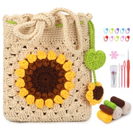 Pnytty Crochet Kit for Beginners, Beginners Crochet Kit-Bag, Crochet Starters Craft Kniting Kits for Adults Include Crochet Yarn Hook Tools Supplies and Easy Step-by-Step Video Tutorials (Beige)