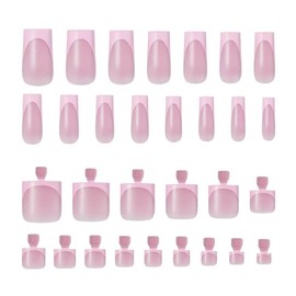60 Pcs Pink French Tip Press on Nails Square & Press on Toenails Set, Medium Fake Nails Short Square Press on Toe Nails Summer False Nails Full Cover Stick on Toenails for Women