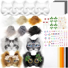 Seenelling 31 Pcs DIY Therian Mask Kit Blank Cat Mask Material Kit Accessories Set for Therian Gear Stuff(Cream)