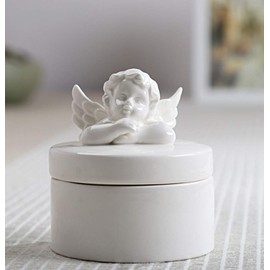 SEVENBEES Ceramic Angel Cherub Figurine Trinket Box for Jewelry,Ring,Earrings,Trinkets Tower,Wedding Candy