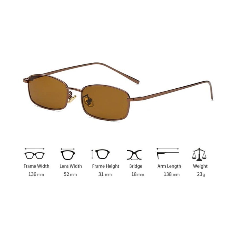 RUNHUIS Retro Rectangle Sunglasses Vintage Slim Metal Frame Rectangular Sun