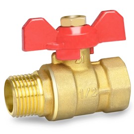 Oumuik Brass 1/2 Inch Ball Valve with Red Wing Handle - Male Thread/Internal Thread Full Flow DN15 PN16