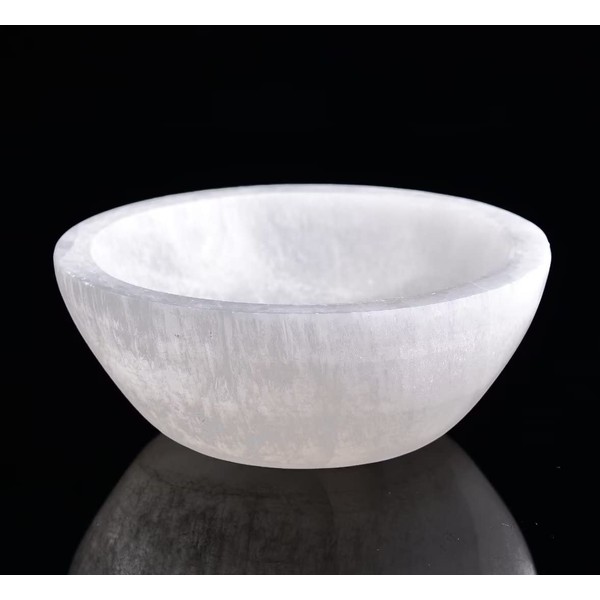 AMOYSTONE Natural Selenite Bowl Large Round Shaped Crystal Bowl 5.5" Selenite Charging Station Extra Large for Charging Cleansing Crystal Jewelry