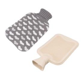 SOULONG 1L Plush Hot Water Bag Cute Hot Water Boule with Knitted Jacket for Kids and Adults Bottle to Keep Warm in Winter (Grey Heart)