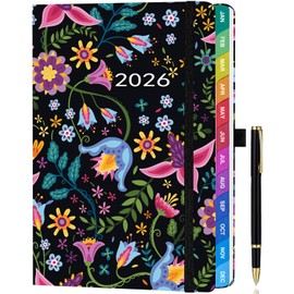 ZXHQ Diary 2026 Week to View A5, Design for UK, Vertical Version, Jan - Dec, 2026 Weekly & Monthly Full Year Planner, Hardcover, UK Holidays, Colourful Tabs, Inner Pocket - Floral Folk Art
