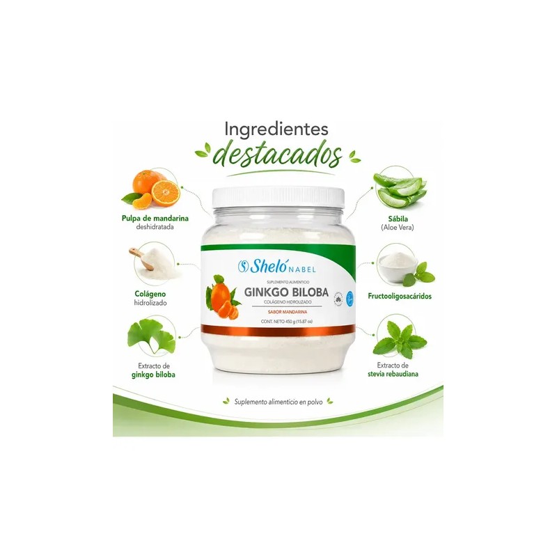 Colágeno Hidrolizado Sheló Nabel Ginkgo Biloba Sabor Mandarina 450g