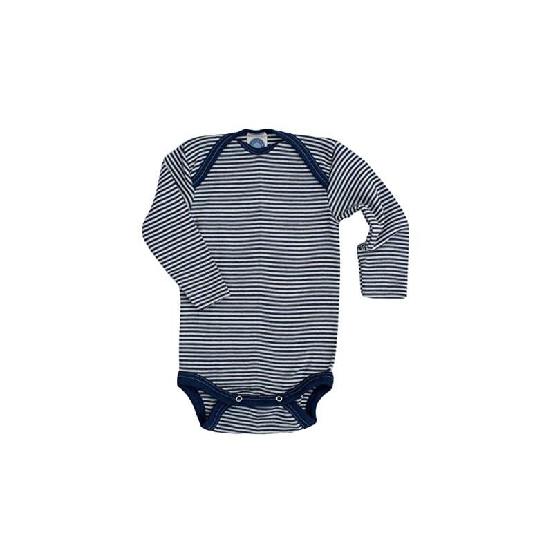 Cosilana, Baby Bodysuit Long Sleeve, 70% Wool, 30% Silk (Navy/Natural,