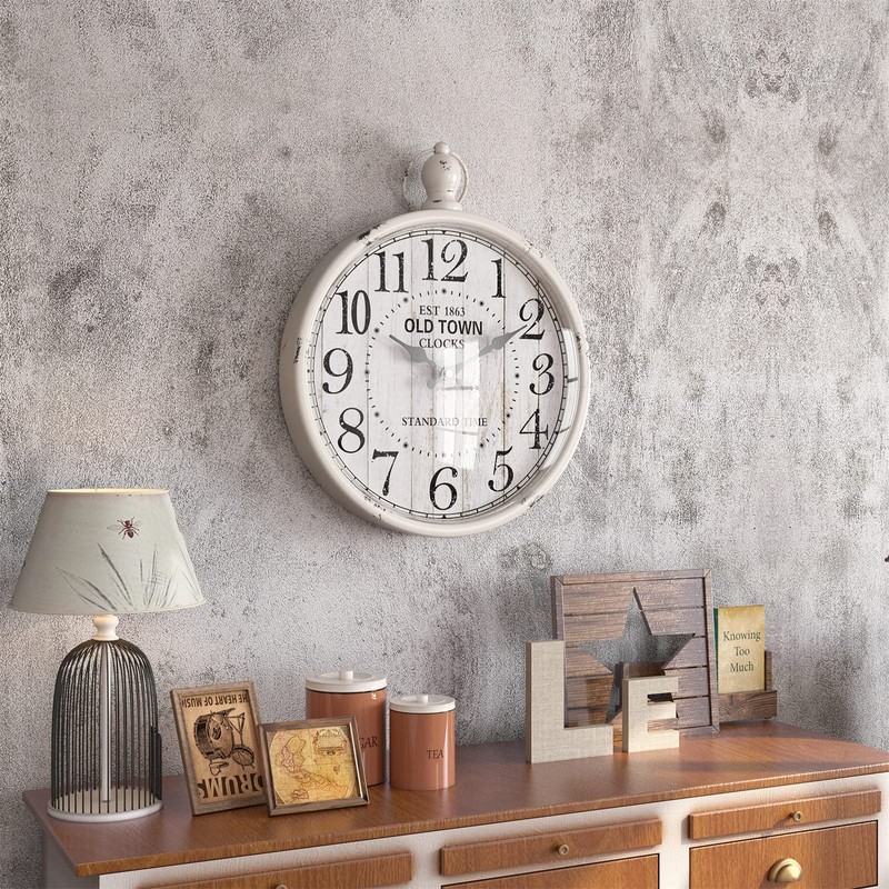 Menterry Retro Round Wall Clock. White Vintage Antique Style. Battery