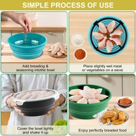 Jaugow collapsible batter bowl with lid: fish breader shaker box - breading shaker container for frying chicken wings onion rings (Blue)