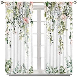 AAVEUP Eucalyptus Botanical Leaves Pink Rose Floral Curtains for Kitchen Nature Spring Fresh Flowers Print Window Treatments for Girls Bedroom Living Room Bathroom 41x44.5in（No Blackout）