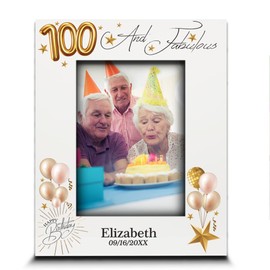 BELLA BUSTA-Personalize-100 and Fabulous-Happy Hundred Birthday Keepsake For Friends, Women, Men, Wife, Husband, Mom, Dad-Personalize UV Print Picture Frame (5x7 VERTICAL)