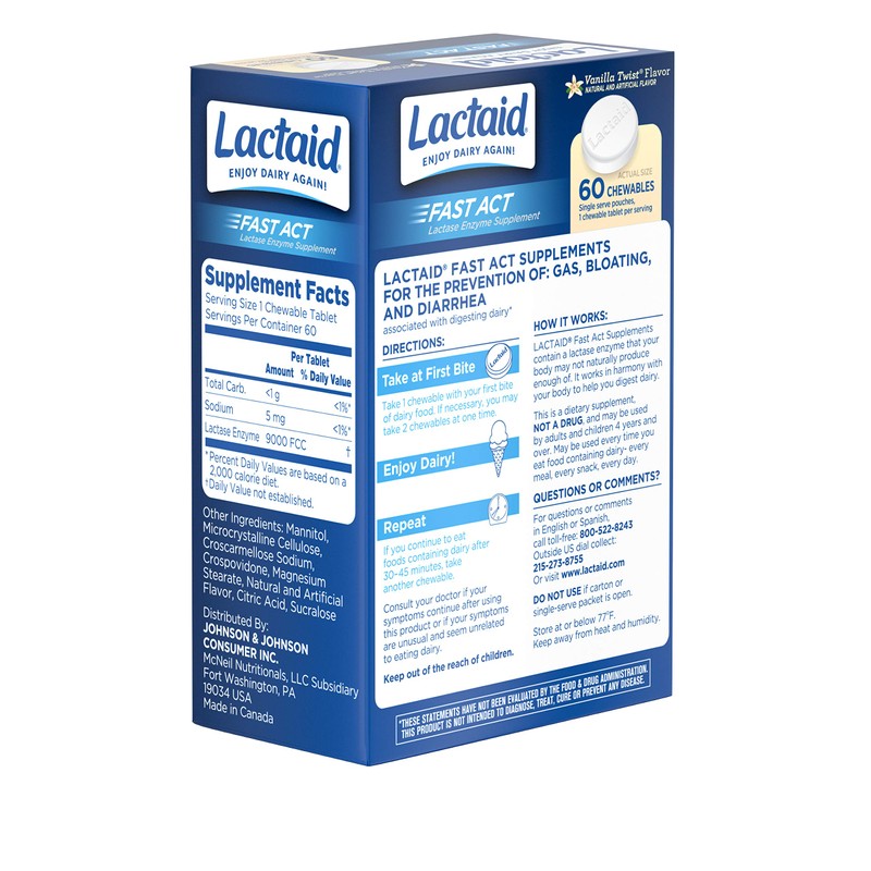 LACTAID Fast Act Chewables Vanilla Twist 60 ea (Pack of