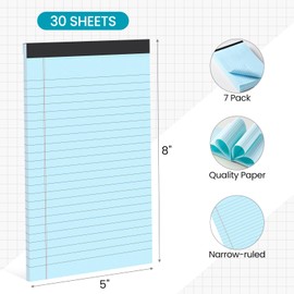 VITEVER Small Note Pads 5x8,[7 Pack] Narrow Ruled Legal Pads,Micro Writing Pads Perforated Lined Note Paper for Study,Office,To-Do Lists,30 Sheet/notepad,Light Blue