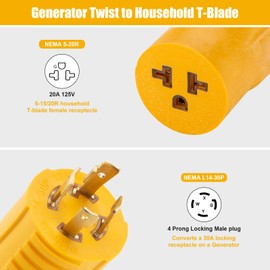 Generator Adapter Plug, NEMA L14-30P Male to NEMA 5-15R/5-20R or 6-15/6-20R Female Generator Adapter, 30 Amp to 20 Amp 125/250V for Household Regular Inlet Connector and EV Charging,ETL Listed