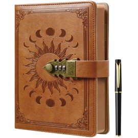 Lock Diary with Pen, Secret Diary with Lock, A5 Ruled 240 Pages PU Leather Journal with Lock, Refillable Hardcover journals for Writing Personal Planner Organizern, Size A5(85.9 × 8.5 Inch) SandyBrown