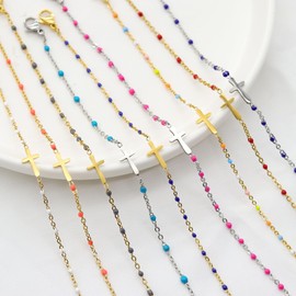 HMOOY Christian Cross Bracelet for Women, New Gold Cross Border Beaded Bracelet Rosary Bracelet Hand Chain Birthday Communion Confirmation Baptism Christians Gifts for Women (Orange-Gold)