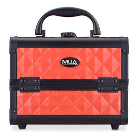 Mini Makeup Train Case 9.5" Aluminum Professional Cosmetic Organizer Box with Mirror (Black Diamond)