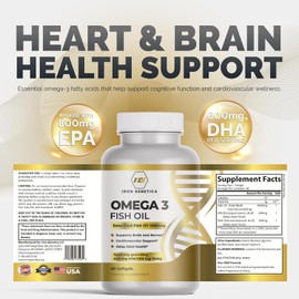 Iron Genetica Omega 3 Fish Oil – High Concentration EPA & DHA | Supports Heart, Brain & Joint Function