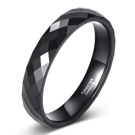 TRUMIUM 4MM Black Rings for Men Women Faceted Tungsten Ring Hammered Wedding Bands Engagement Promise Rings Comfort Fit Size 5.5