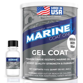 Marine Coat One Iso/Npg Gel Coat White with Wax with MEKP Catalyst for Hardening, No Color Pigments, Gel Coat Repair Kit for Boats, Fiberglass (1 Quart)