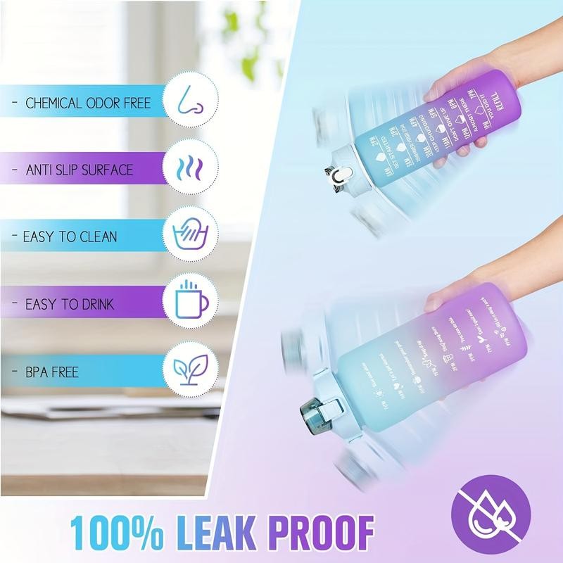 3-Pack Water Bottles with Straws, Time Marking Straws and Lids,