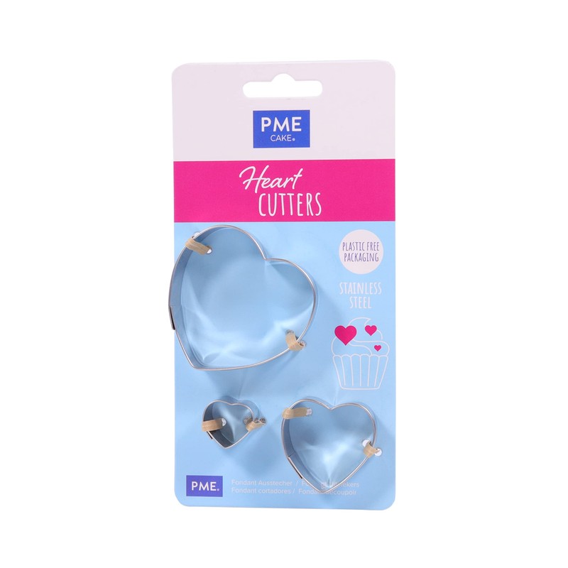 PME Stainless Steel Heart Cutters, Set of 3, Silver, 6