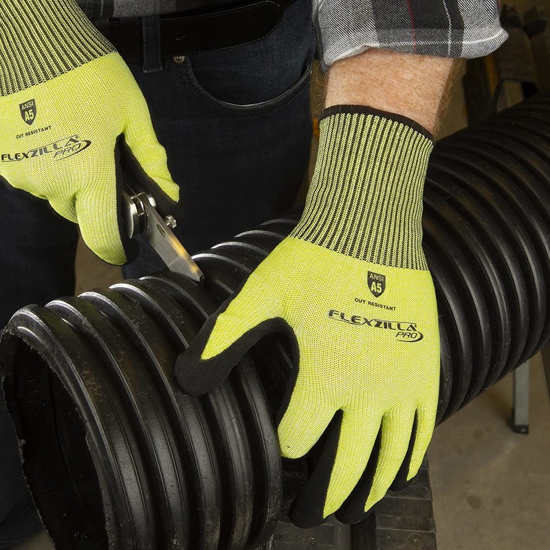 Flexzilla Pro GC160PXL Cut Resistant Sandy Nitrile Dip Gloves, ANSI