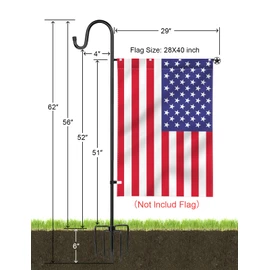 LOPANNY Large Garden Flag Holder Stand Pole for 28 x 40 Flags with Shepherds Hooks for Outdoor - Upgraded Sturdy 60 Inches Yard Flag Post Stake Perfect for Outdoor Decor(Without Solar Lights & Flag)