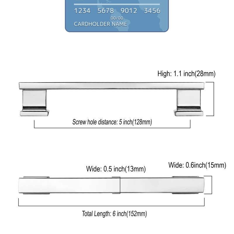 9BUILD 5 Inch(128mm) 10 Pack Kitchen Cabinet Handles Polished Chrome