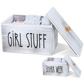 Rtteri Tampon Holder for Bathroom Storage Containers Wood Farmhouse Pad Tampon Organizer for Bathroom Toilet Period Feminine Product Organizer with Lid Shark Week Tampon Storage Rustic Bathroom Decor