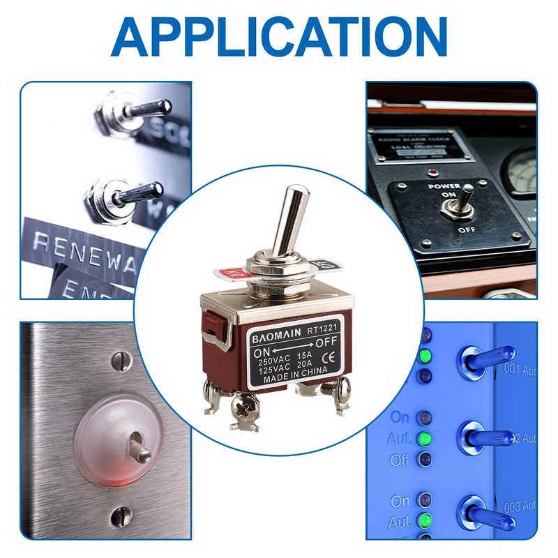 Baomain 1-Pack Toggle Switch RT1221, ON-Off DPST 4-Pin 15A/250V AC
