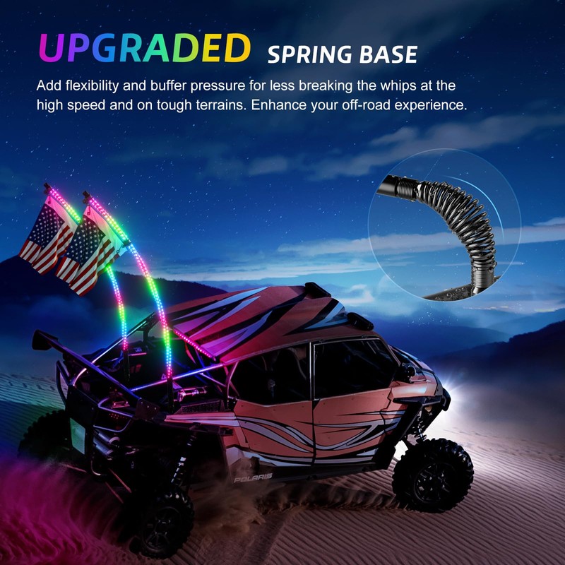 Ehaho 2 Pack 1FT LED Whip Lights With Spring Base,