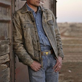 BISON DENIM Mens Western Leather Cowboy Belt - Longhorn Cow Pattern Buckle with Floral Longhorn Bull Texas Buckle Belts