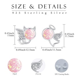 Angel and Devil Stud Earrings 925 Sterling Silver Moonstone Stud Earrings Jewellery Hypoallergenic Earrings Moonstone Earrings Christmas for Girls Women, Silver, Cubic Zirconia