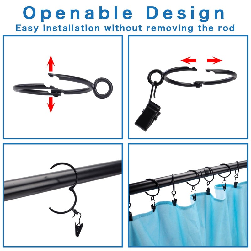Openable Curtain Rings with Eyelets, 1inch Heavy Duty Rustproof Metal
