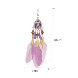 Boho Long Tassel Feather Earrings Bohemian Vintage Flower Ethnic Drop Dangle Earrings with Multi Beads and Feathers for Women-Rose