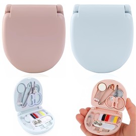 Travel Sewing Kit, 2PCS Portable Sewing Kit Box Mini Sewing Kit with Scissor Button Pins Black Thread and Needle Sew Supplies Case for Beginner Traveler