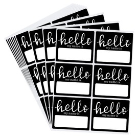 HYBSK Black Hello My Name is Stickers 2-1/2"x 3" Name Tag Identification Labels for Office Meeting School 10 Sheets,60pcs