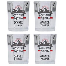 R and R Imports Sawnee Georgia Souvenir 2 Ounce Square Base Liquor Shot Glass Adventure Awaits Design 4-Pack