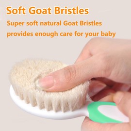 Baby Hair Brush and Comb Set for Newborns and Toddlers, Natural Soft Goat Bristles, Ideal for Cradle Cap, Gift for Baby Registration (Green)