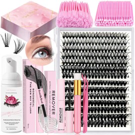 Qiveaory DIY Eyelash Extensions Kit 280 Pieces Individual Eyelash Clusters 30 + 40D 12-18 mm with Glue and Sealer Glue Remover Eyelash Shampoo Brush Eyelash Brush False Eyelashes Tweezers Mini