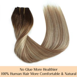 Hair Extensions 16 Inch Hair Extensions Real Human Hair Chocolate Brown Light Brown Blonde Straight Hair Extensions Human Hair Extensions Wire Hair Extensions Transparent Fish Line Invisible Hairpiece